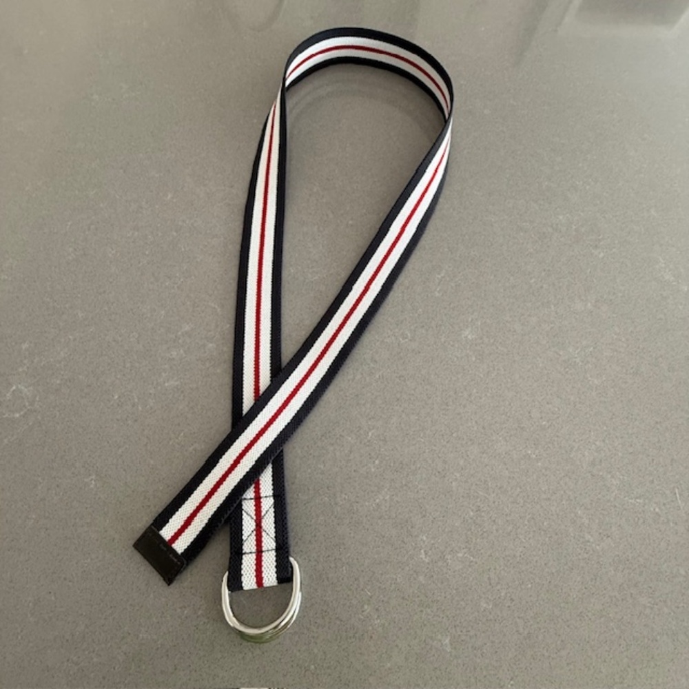 Men's Large Gap Red White Blue Stripe Canvas 48" Belt Silver Buckle Worn 1x